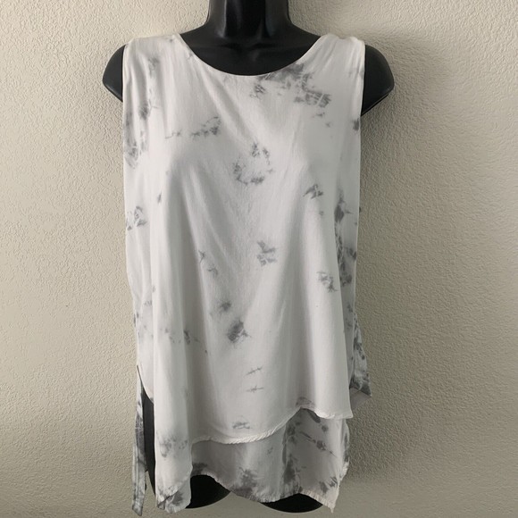 XCVI Tie Dye Tank Women's Size M Gray White Asymmetrical Knit Woven Combo #13050 - Picture 5 of 9